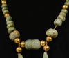 Mayan Gold and Stone Bead and Masket Pendant Necklace