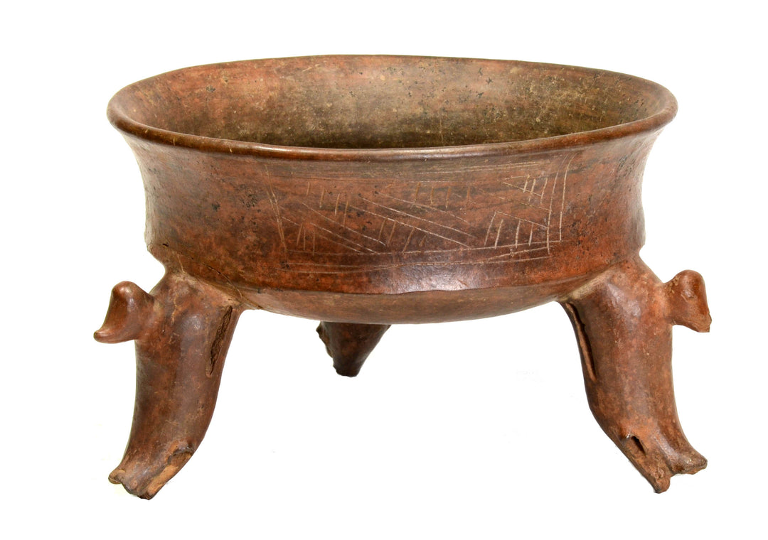 Costa Rican Brownware Pottery Tripod Vessel