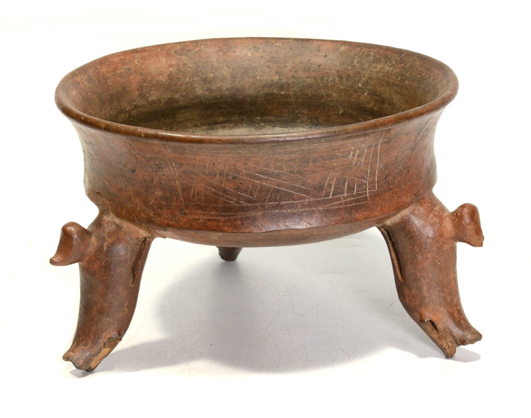 Costa Rican Brownware Pottery Tripod Vessel