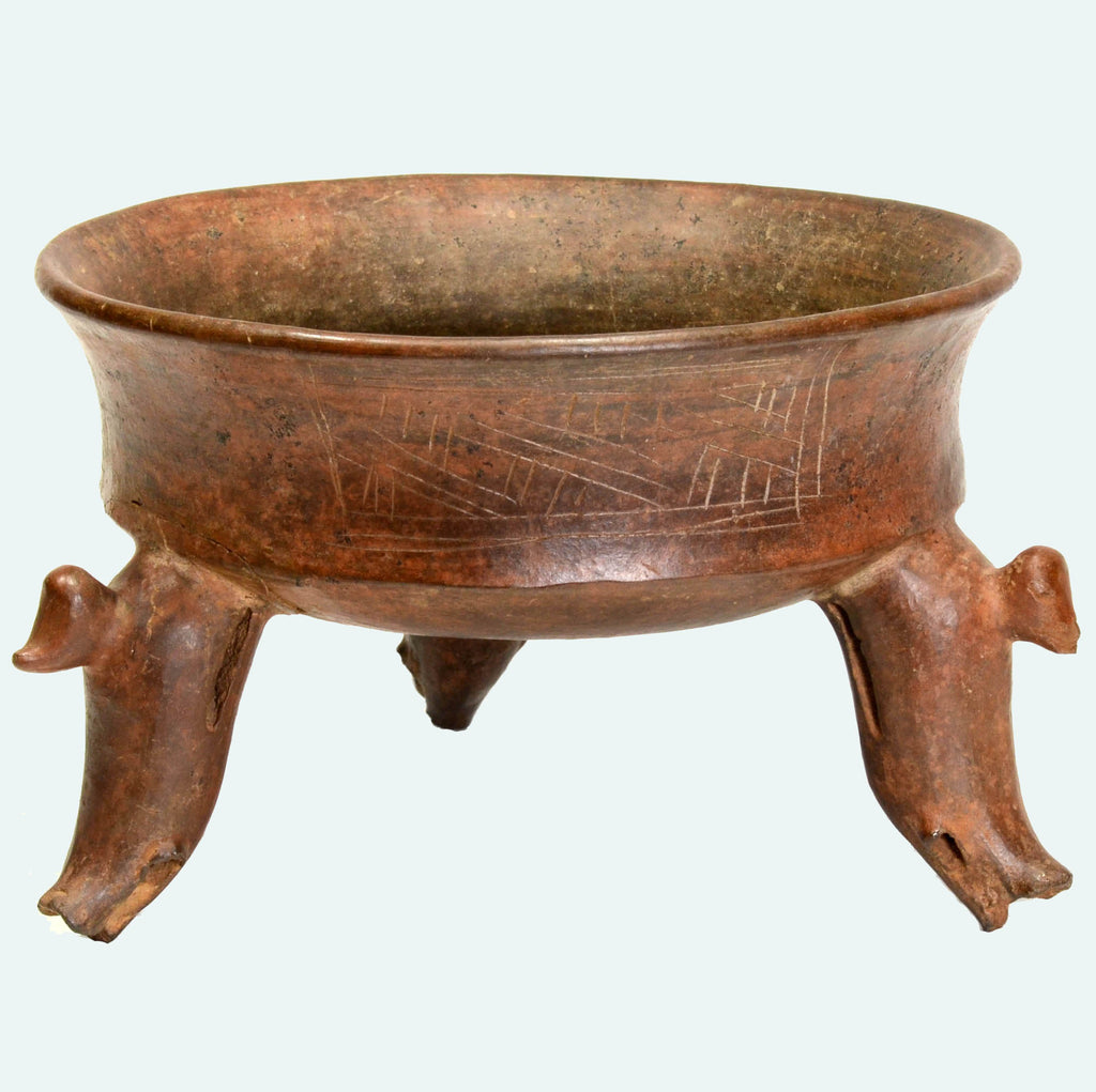 Costa Rican Brownware Pottery Tripod Vessel