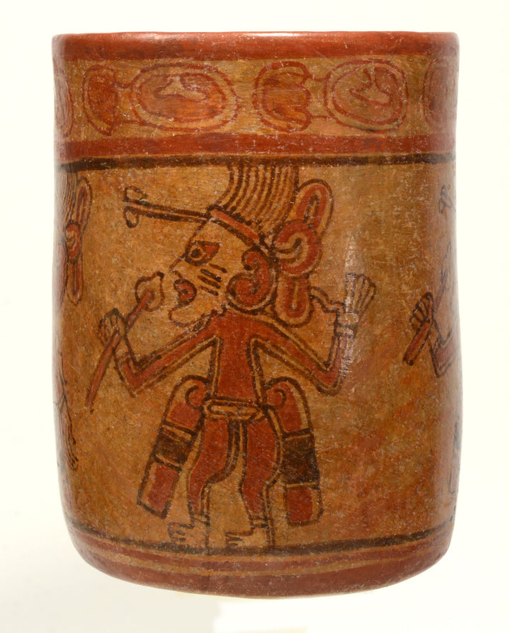 Pre-Columbian Mayan Polychrome Decorated Cylinder Vessel