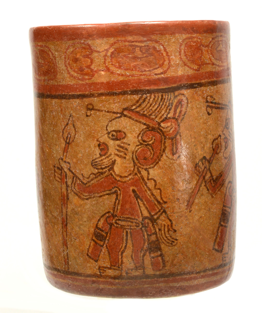 Pre-Columbian Mayan Polychrome Decorated Cylinder Vessel
