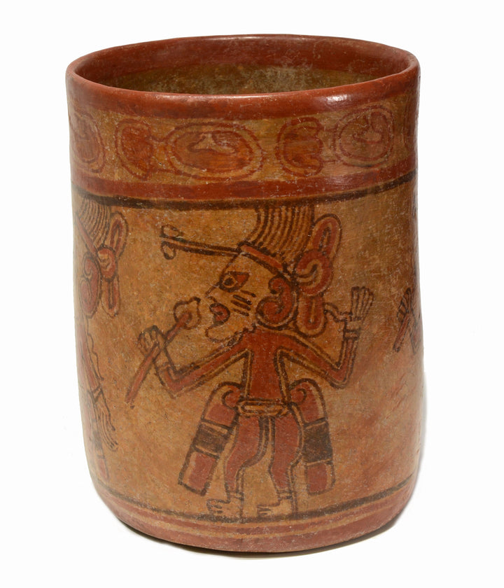 Pre-Columbian Mayan Polychrome Decorated Cylinder Vessel
