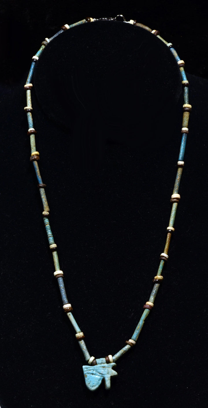 Ancient Egyptian Faience Beaded Strand with Wedjat Eye Amulet