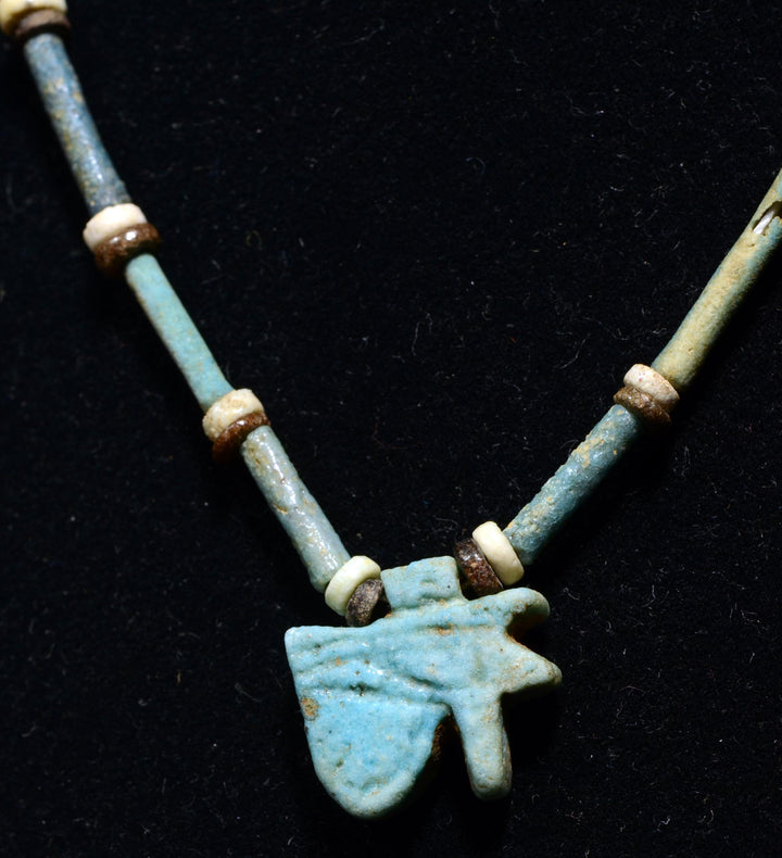 Ancient Egyptian Faience Beaded Strand with Wedjat Eye Amulet