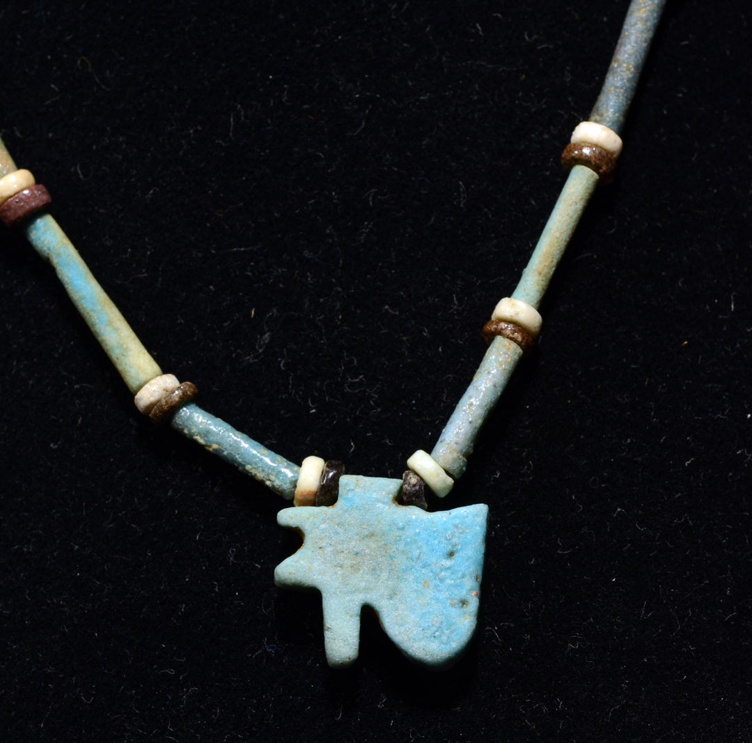Ancient Egyptian Faience Beaded Strand with Wedjat Eye Amulet