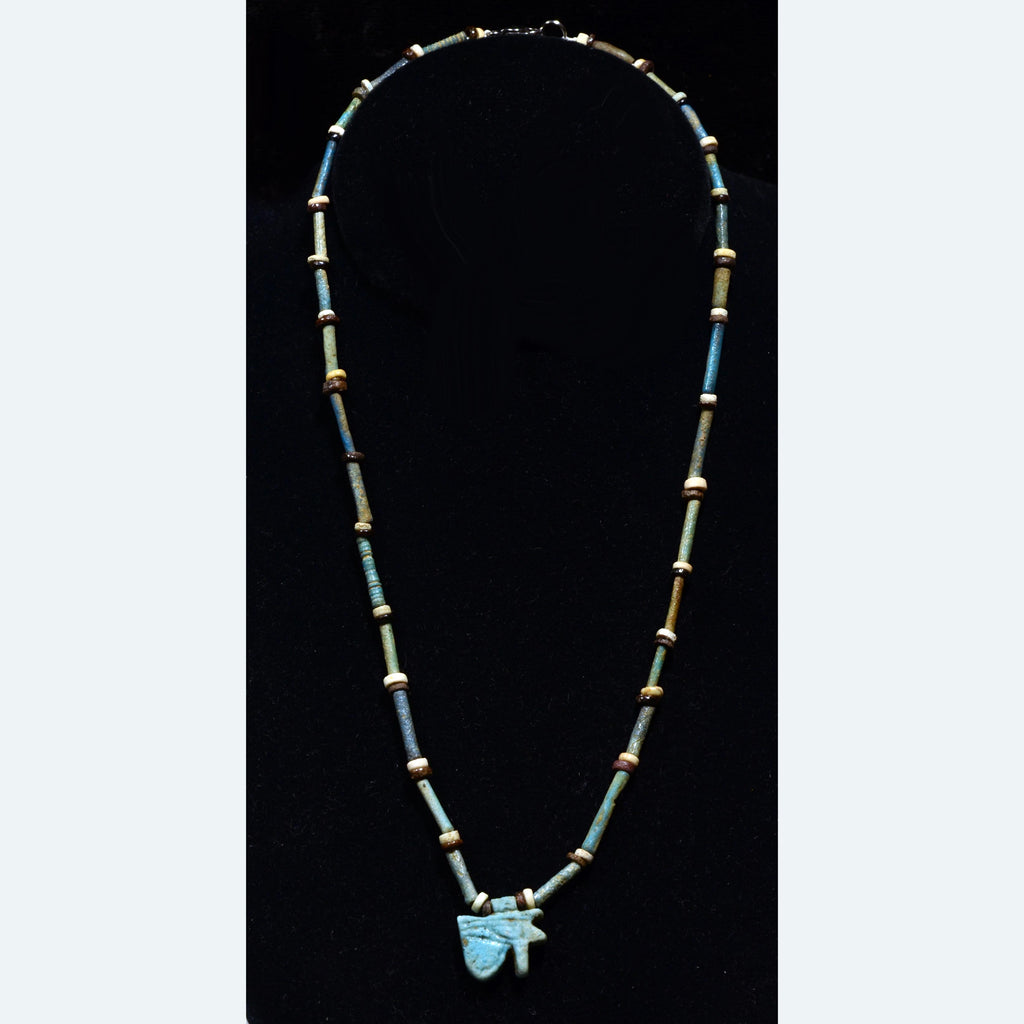Ancient Egyptian Faience Beaded Strand with Wedjat Eye Amulet