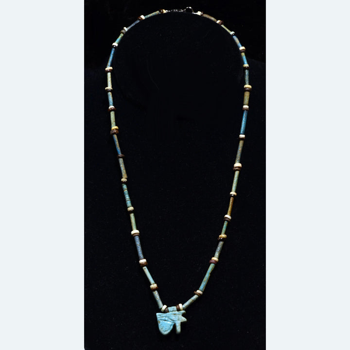 Ancient Egyptian Faience Beaded Strand with Wedjat Eye Amulet