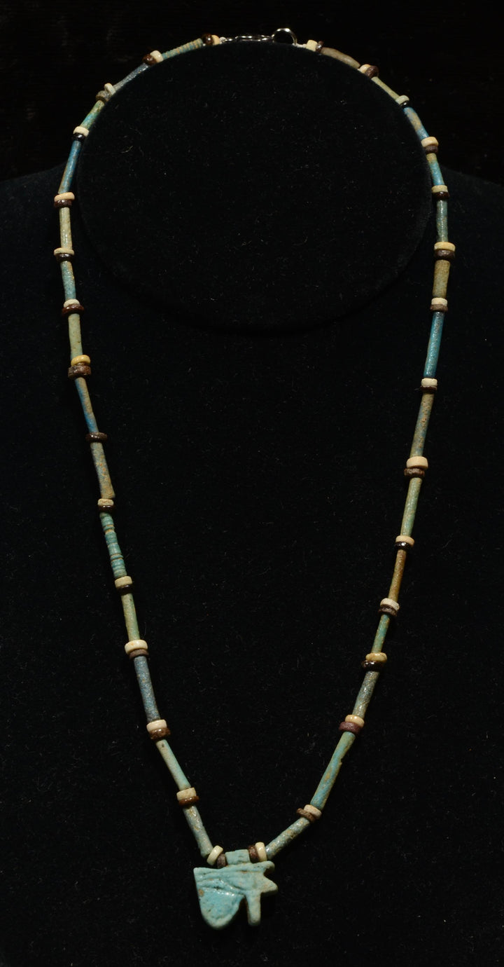 Ancient Egyptian Faience Beaded Strand with Wedjat Eye Amulet