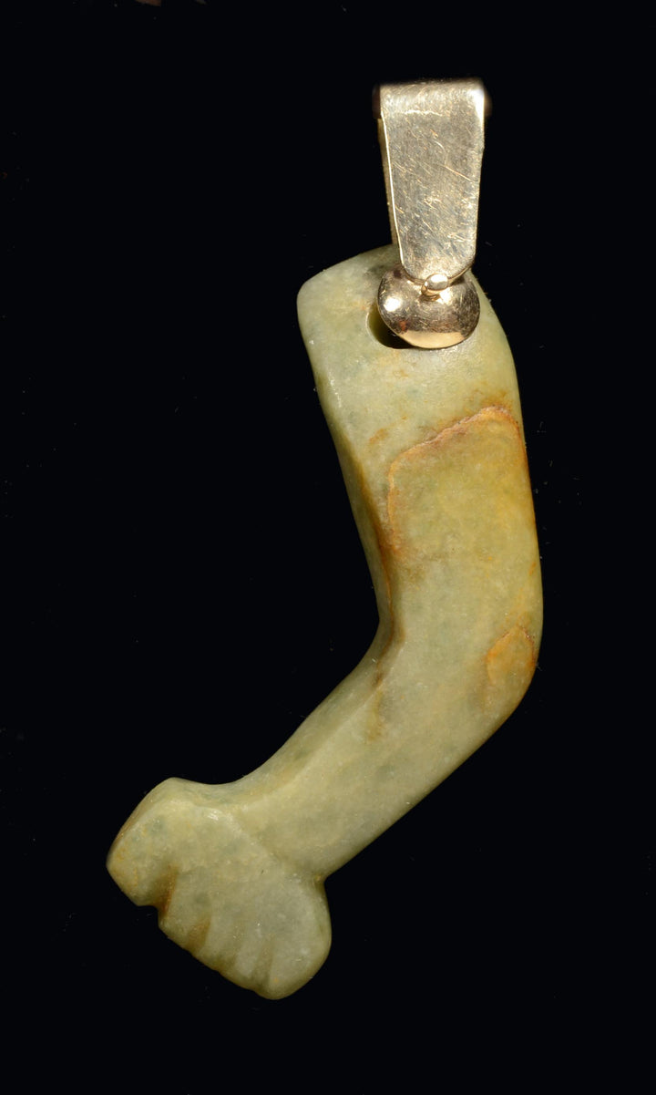 Olmec Heirloom Green Jade Arm Pendant in Gold Mount