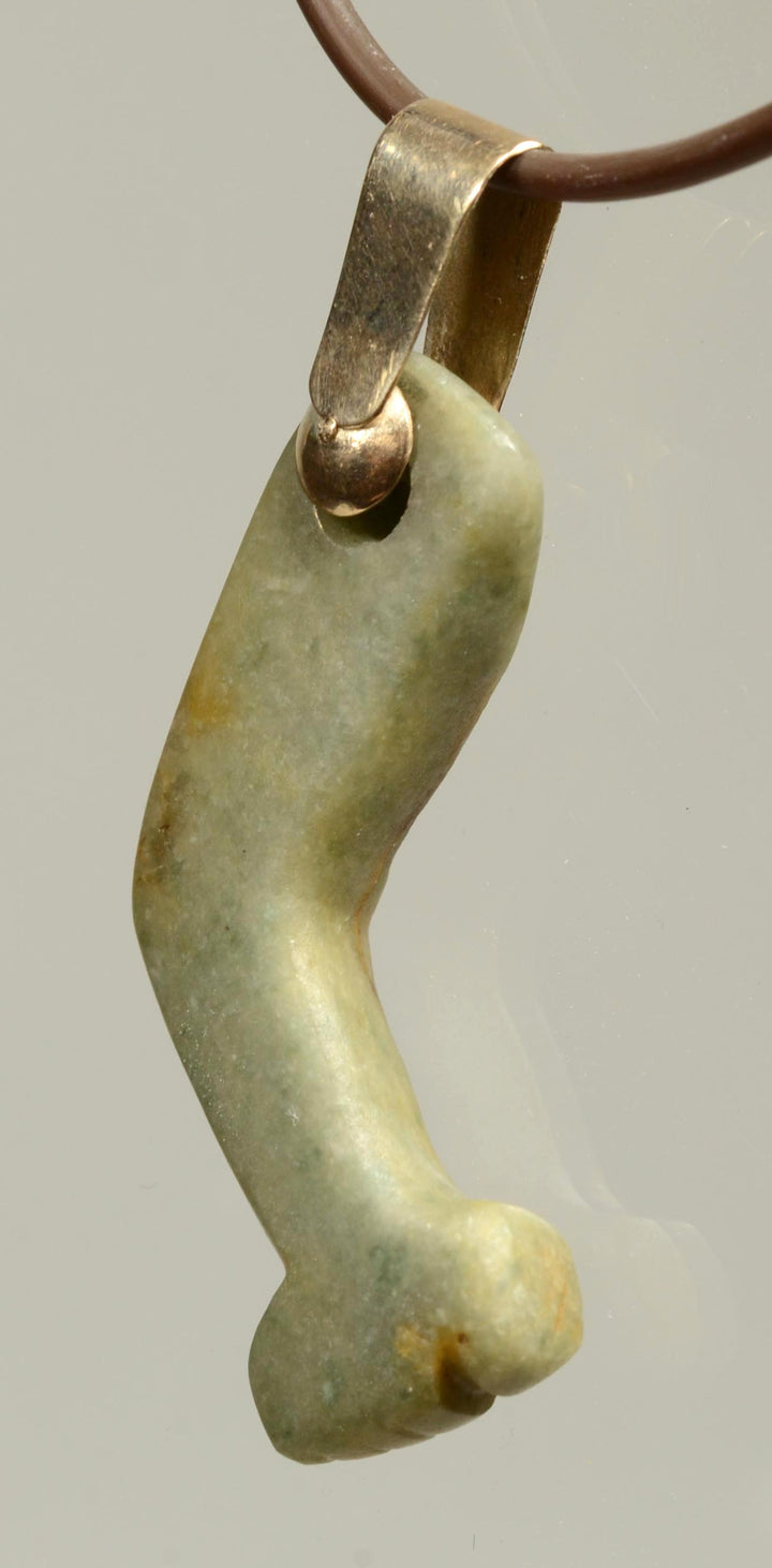 Olmec Heirloom Green Jade Arm Pendant in Gold Mount