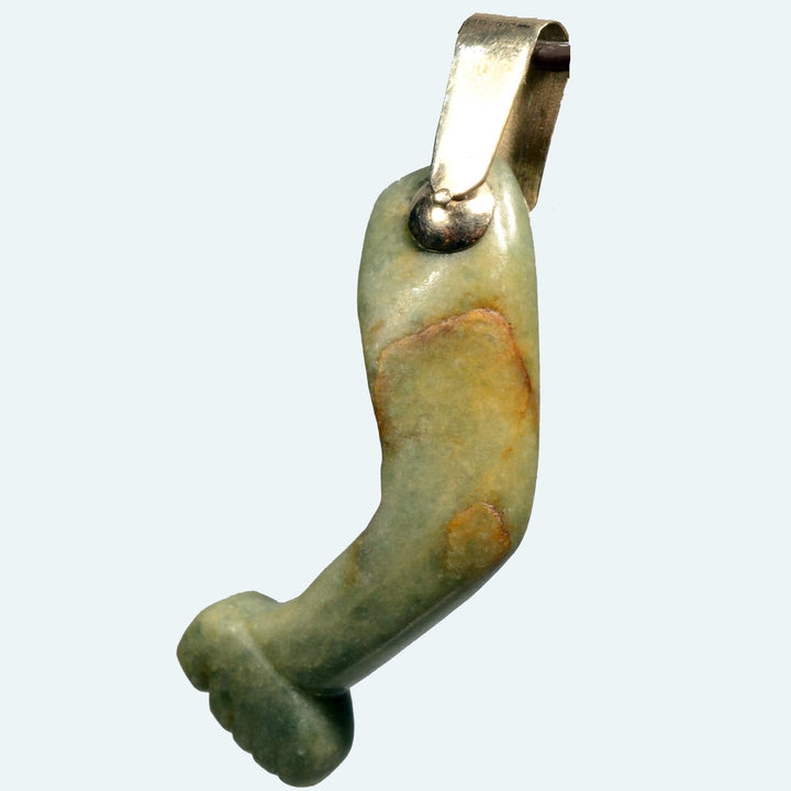 Olmec Heirloom Green Jade Arm Pendant in Gold Mount