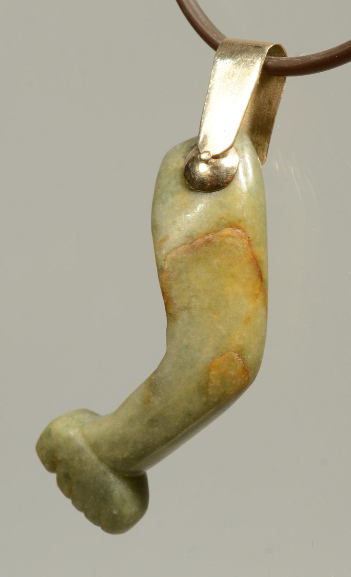 Olmec Heirloom Green Jade Arm Pendant in Gold Mount