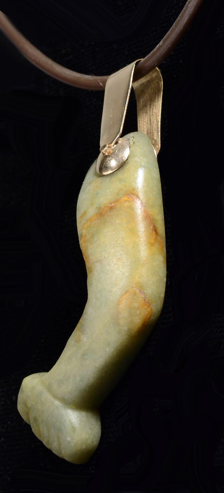 Olmec Heirloom Green Jade Arm Pendant in Gold Mount