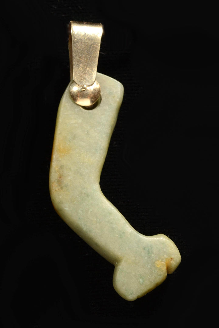 Olmec Heirloom Green Jade Arm Pendant in Gold Mount