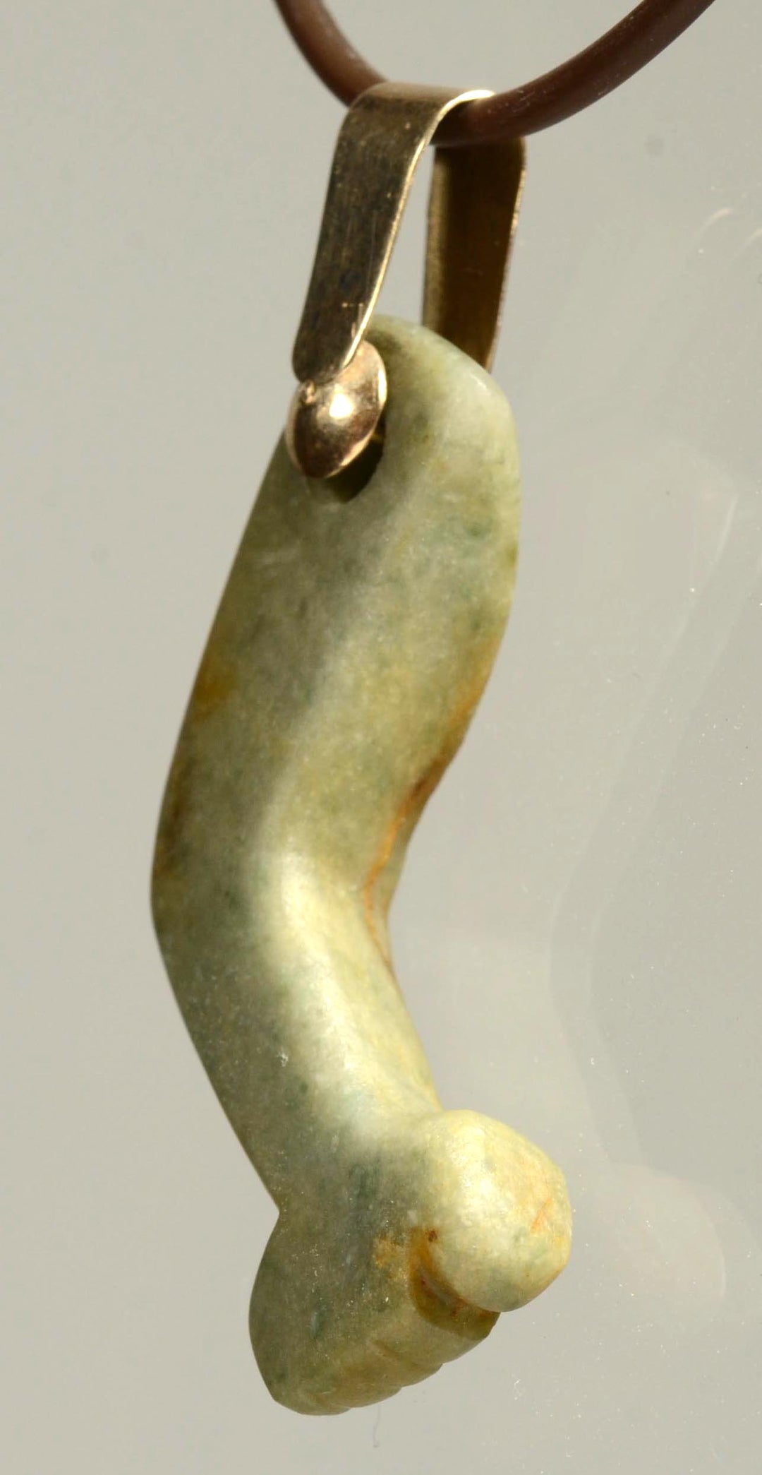 Olmec Heirloom Green Jade Arm Pendant in Gold Mount