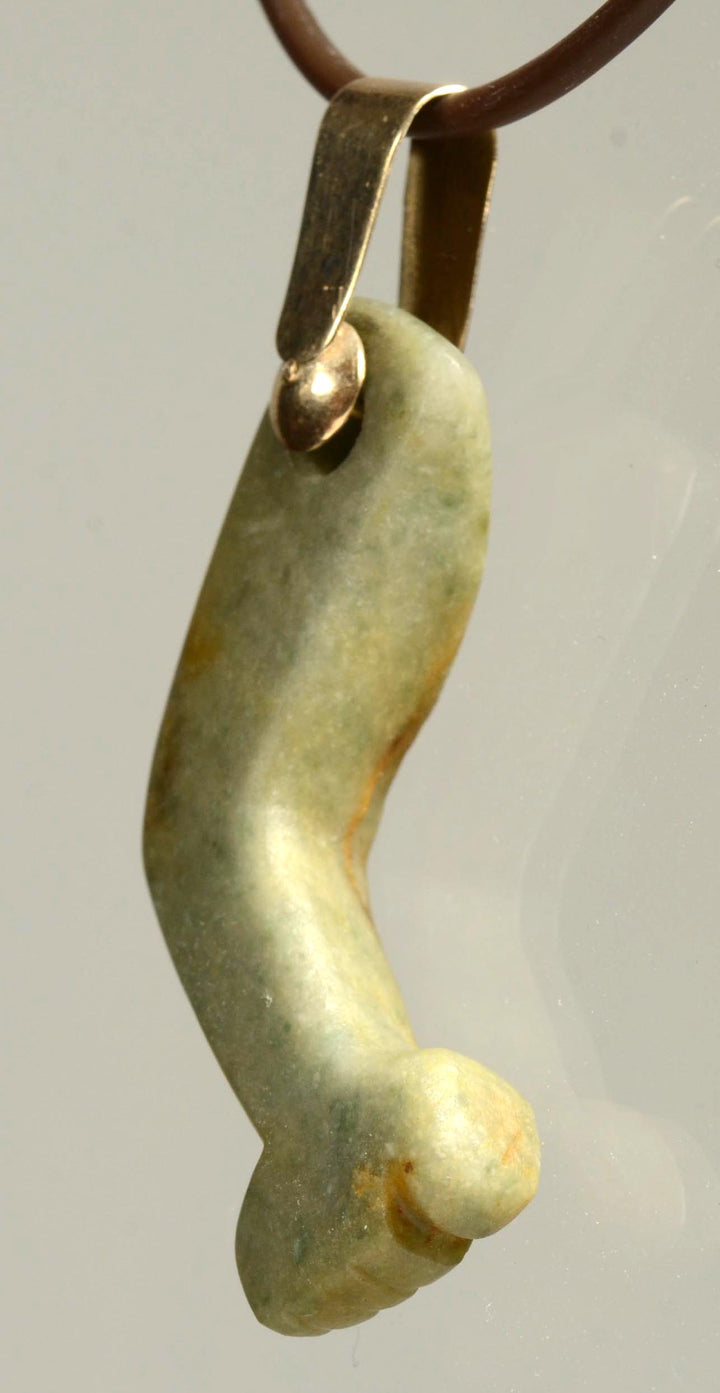 Olmec Heirloom Green Jade Arm Pendant in Gold Mount