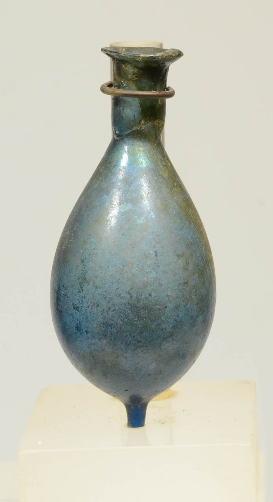 Ancient Roman Blue Glass Vessel of Tear Drop Form