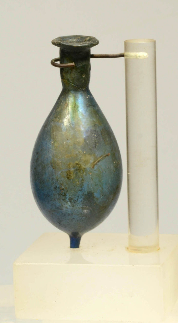 Ancient Roman Blue Glass Vessel of Tear Drop Form