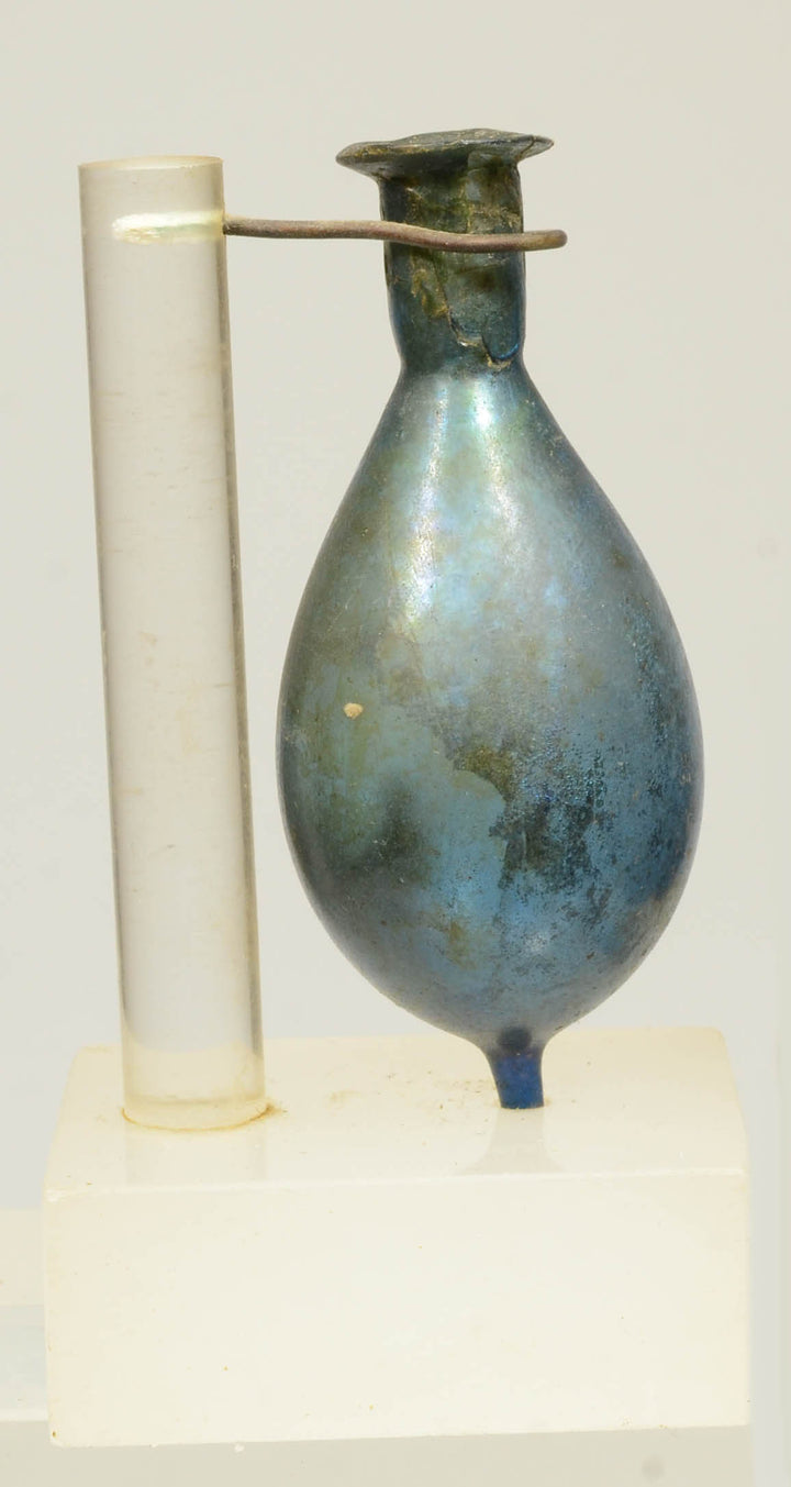 Ancient Roman Blue Glass Vessel of Tear Drop Form