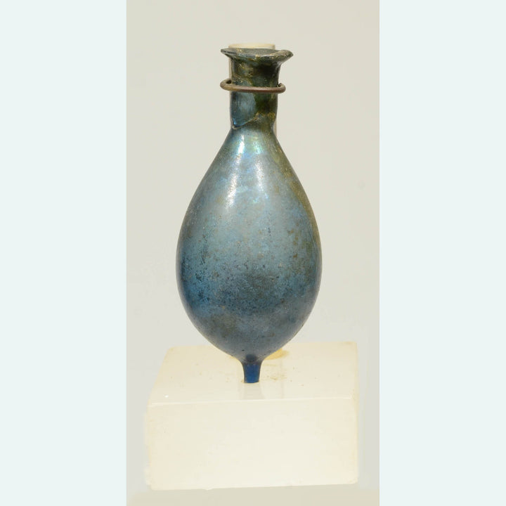 Ancient Roman Blue Glass Vessel of Tear Drop Form