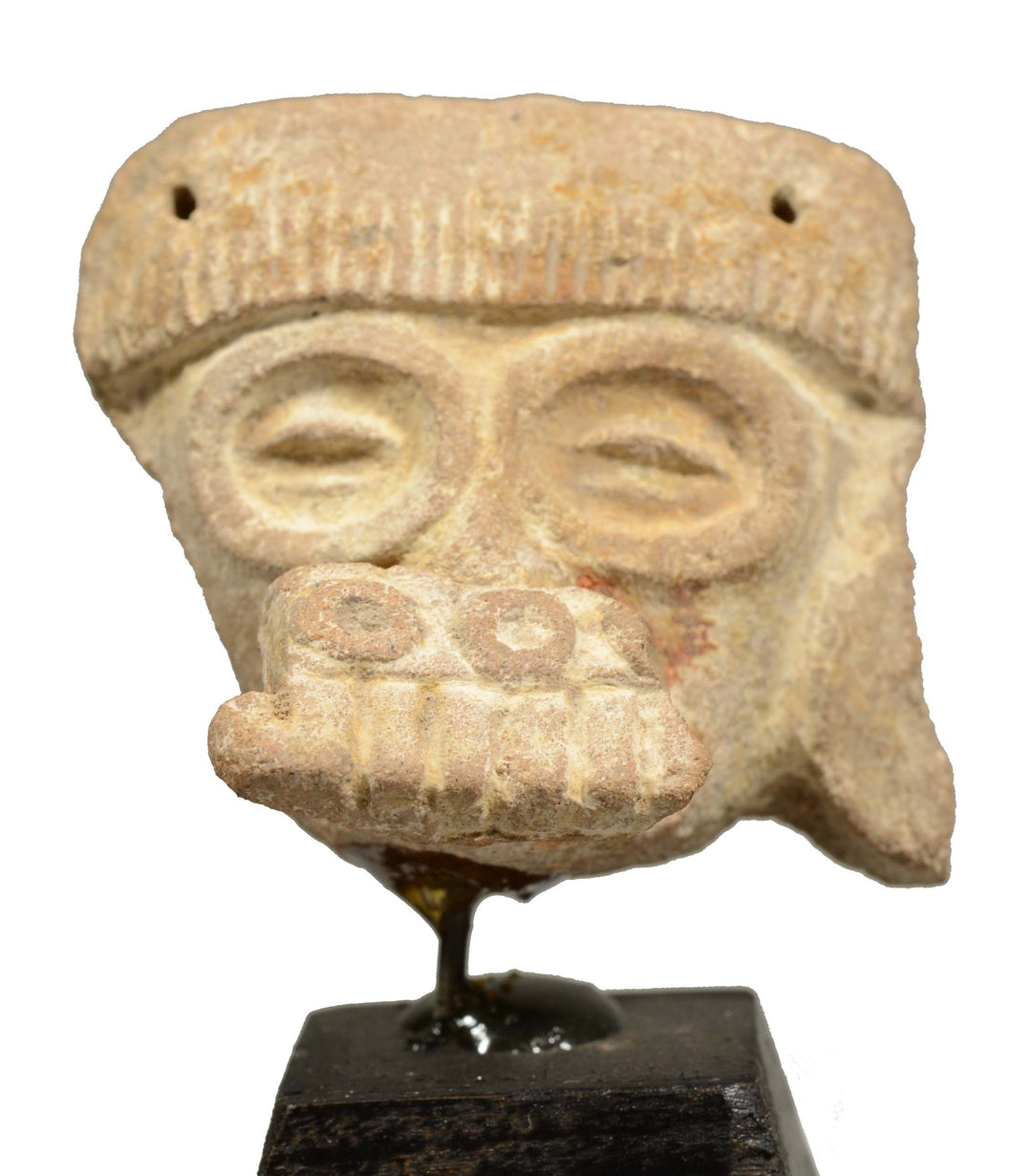 Pre Columbian Mayan Applique Molded Head of Rain God Tlaloc