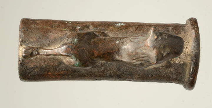 Ancient Luristan Bronze Axe Head With Lion Perched on Handle