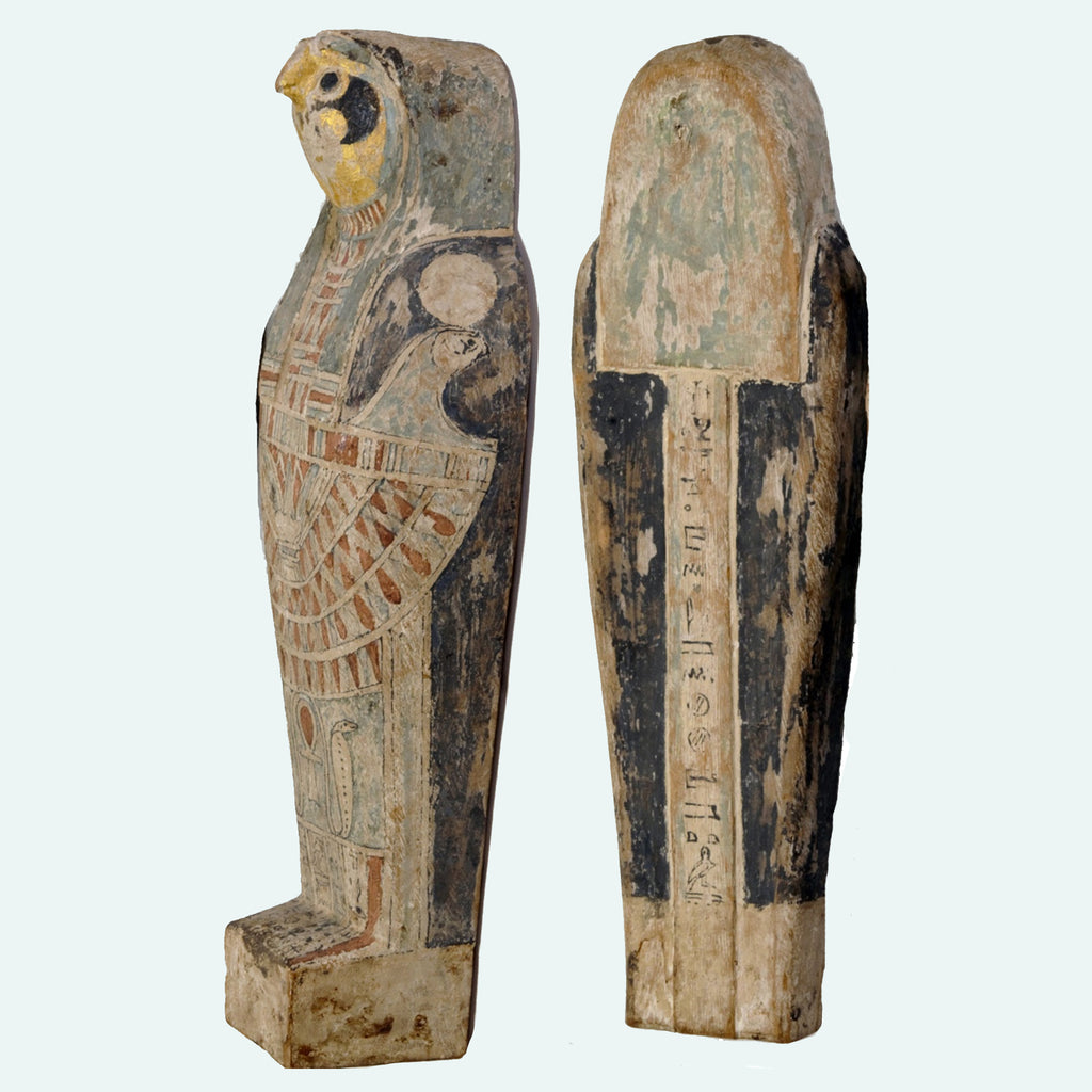 Egyptian Gilt Wood Polychrome Horus Falcon Grain Sarcophagus