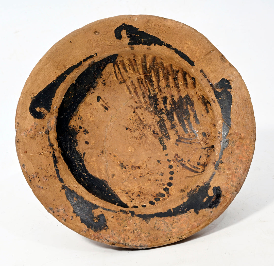 Etruscan Red-Figured Genucilia Group Footed Plate with Female Profile Head,