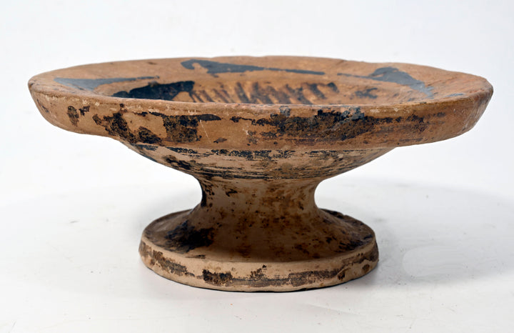 Etruscan Red-Figured Genucilia Group Footed Plate with Female Profile Head,