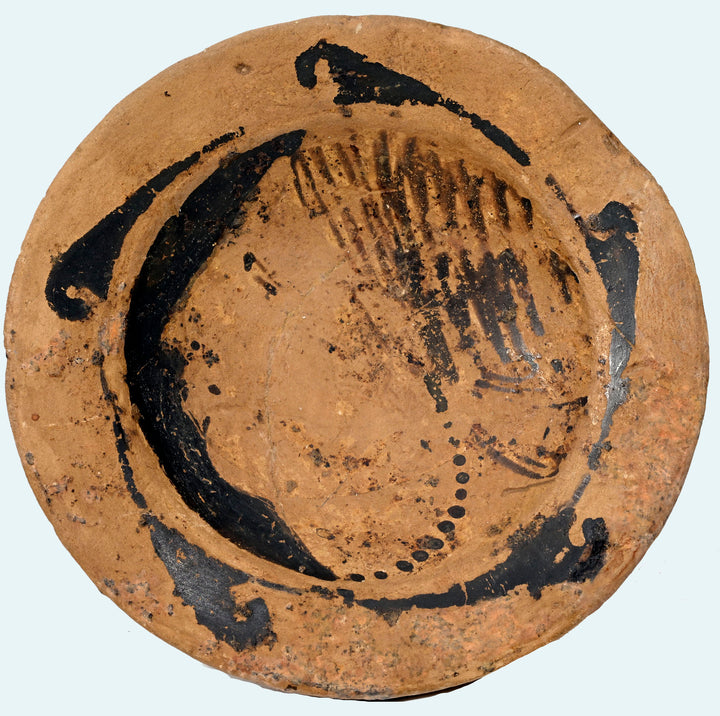 Etruscan Red-Figured Genucilia Group Footed Plate with Female Profile Head,