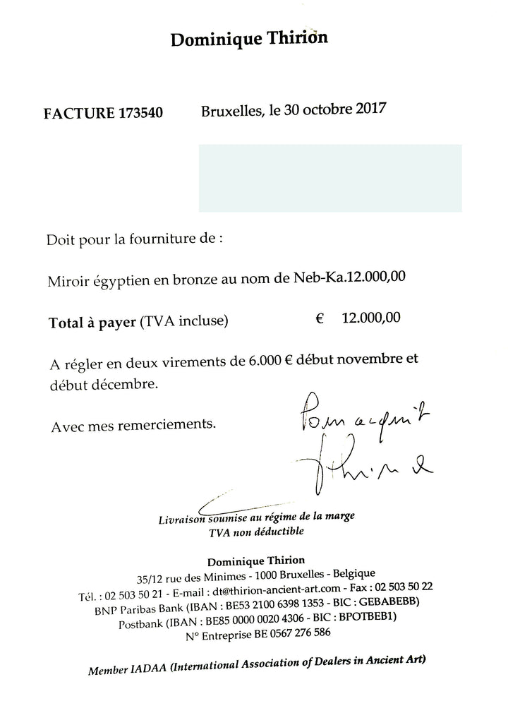 Egyptian Bronze Mirror for Neb-Ka