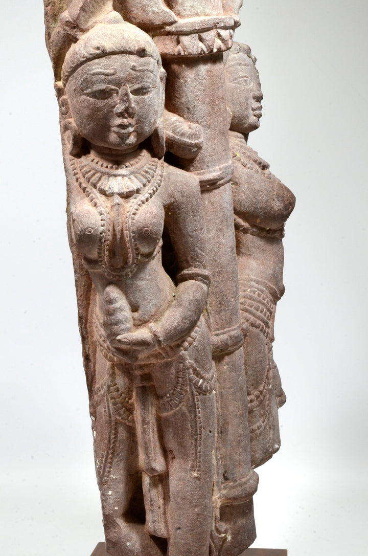 Indian Sandstone Architectural Element with Twin Yakshi