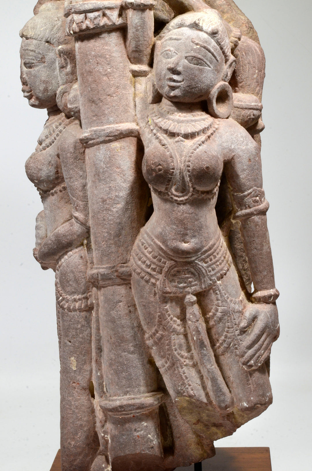 Indian Sandstone Architectural Element with Twin Yakshi