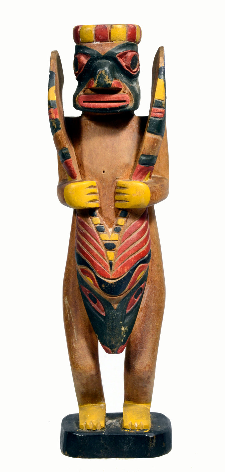 North West Coast Polychrome Painted Wood Standing Shaman