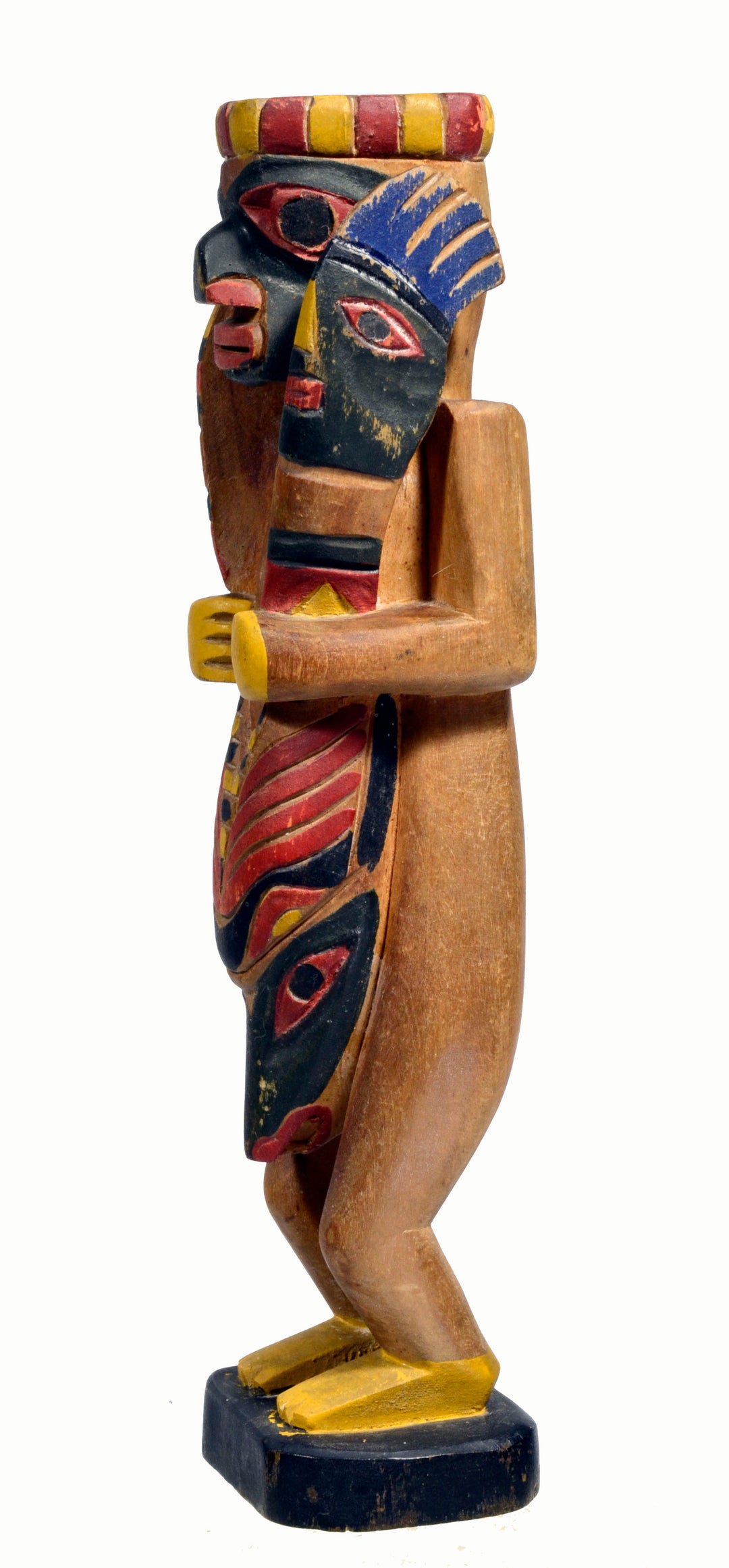 North West Coast Polychrome Painted Wood Standing Shaman