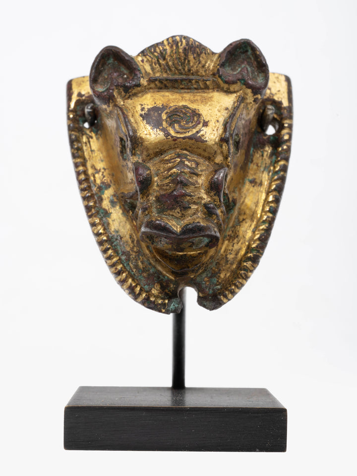 Ancient Roman Gilt Bronze Boar Head Attachment