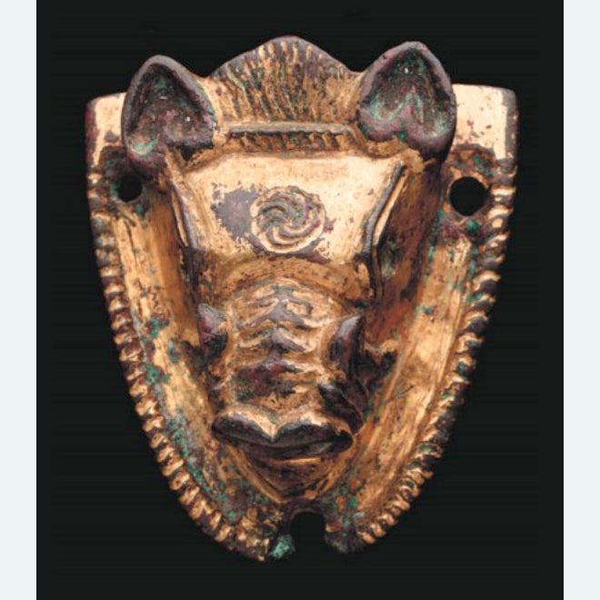 Ancient Roman Gilt Bronze Boar Head Attachment