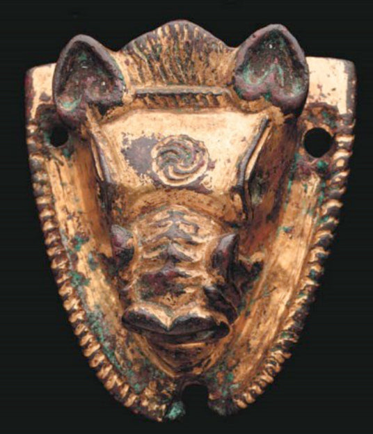 Ancient Roman Gilt Bronze Boar Head Attachment