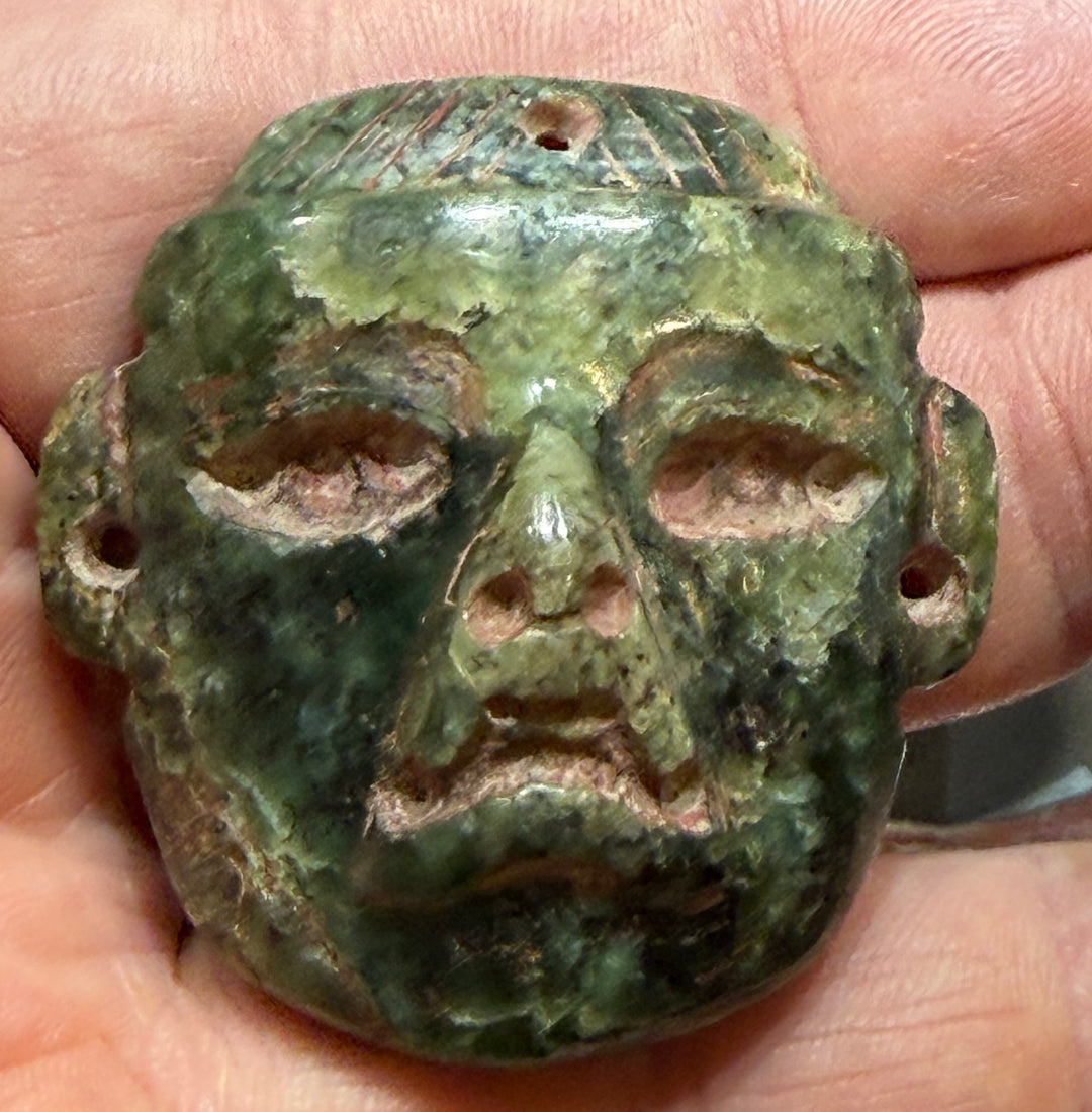 Olmec Jade Stone Pendant Mask