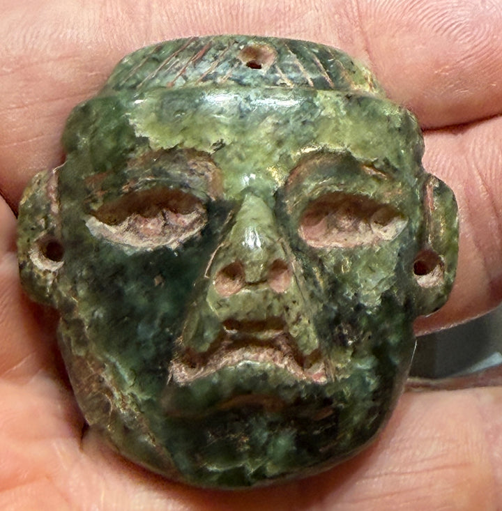Olmec Jade Stone Pendant Mask