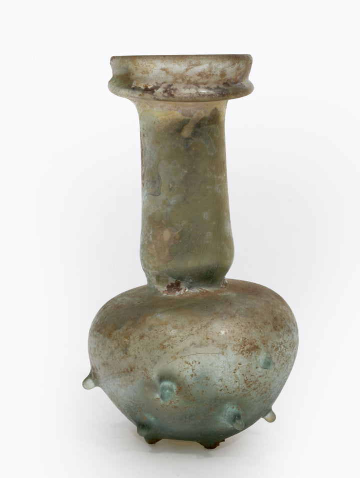 Roman Green Glass Unguentarium with Applied Nubs
