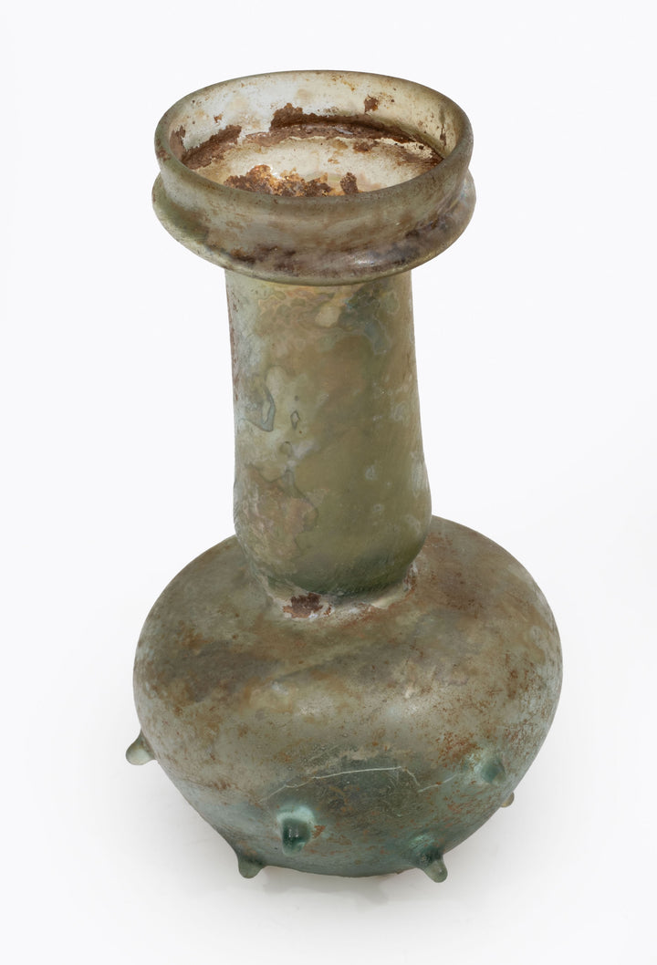 Roman Green Glass Unguentarium with Applied Nubs