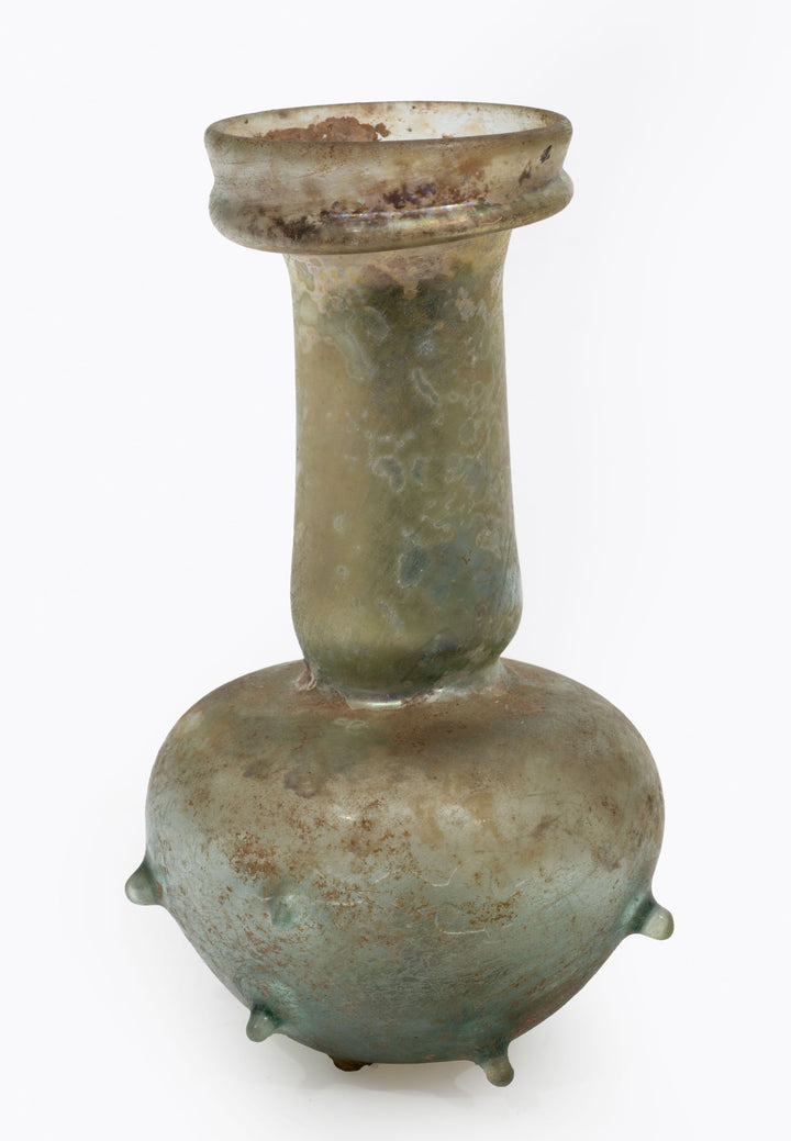 Roman Green Glass Unguentarium with Applied Nubs