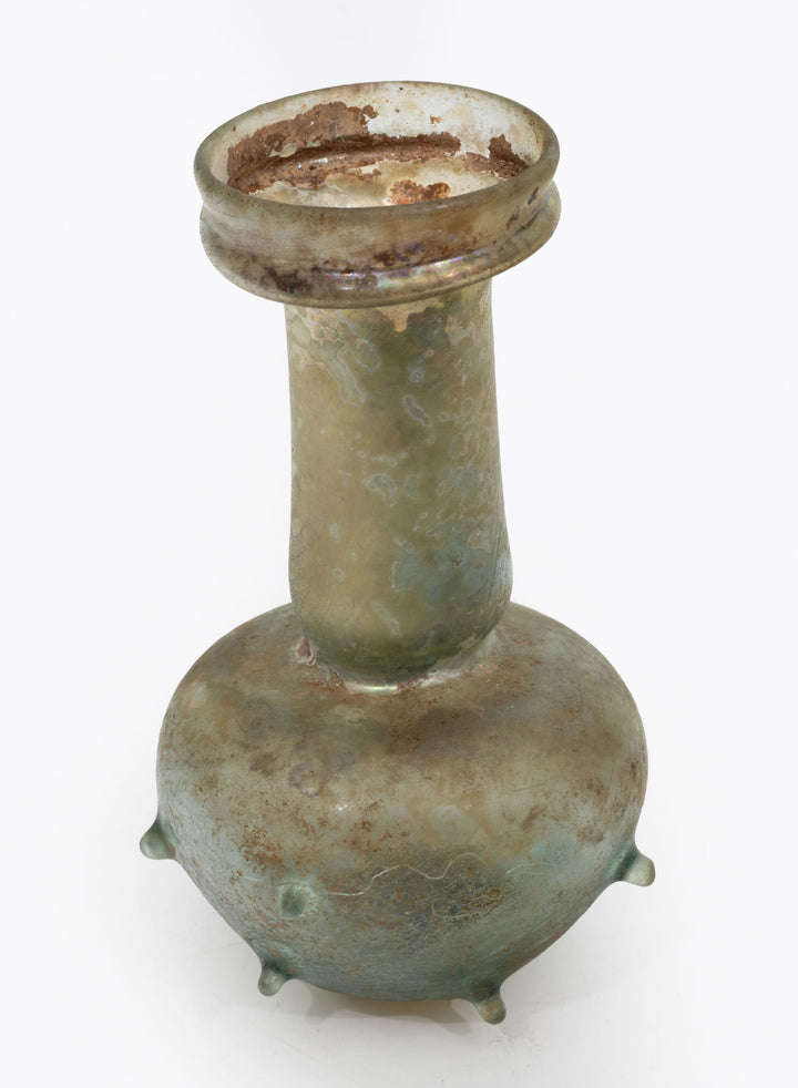 Roman Green Glass Unguentarium with Applied Nubs