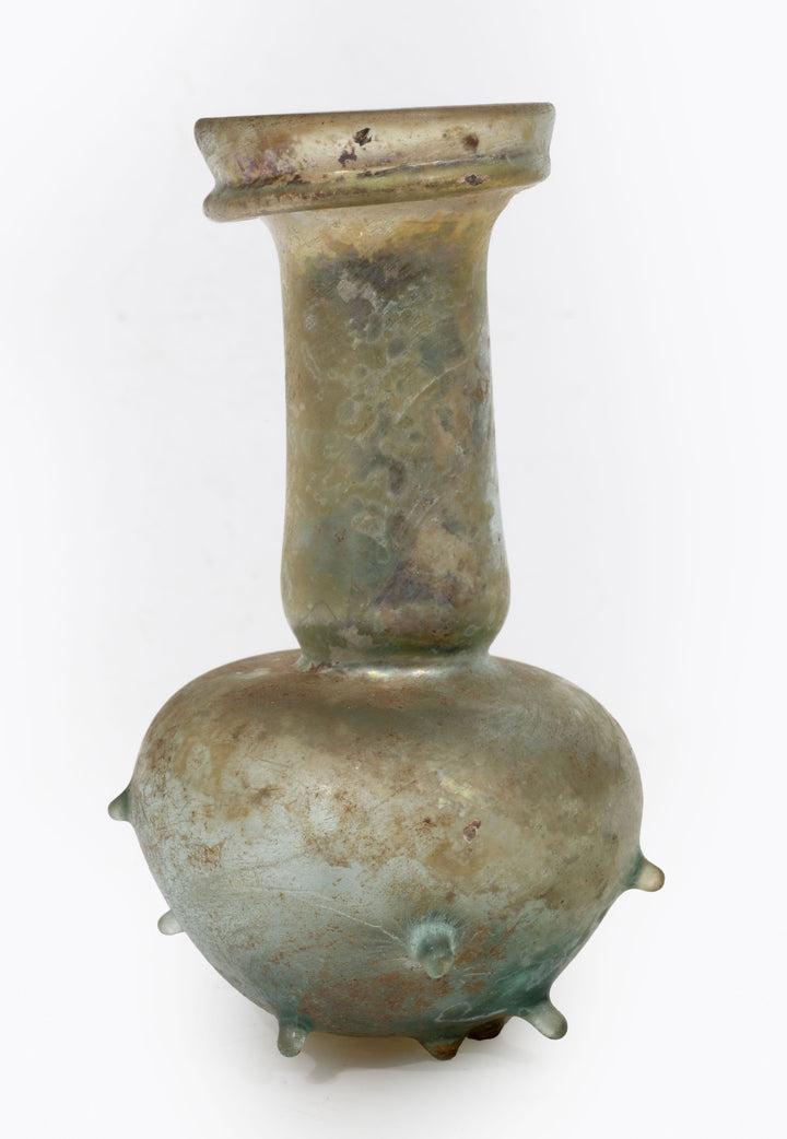 Roman Green Glass Unguentarium with Applied Nubs