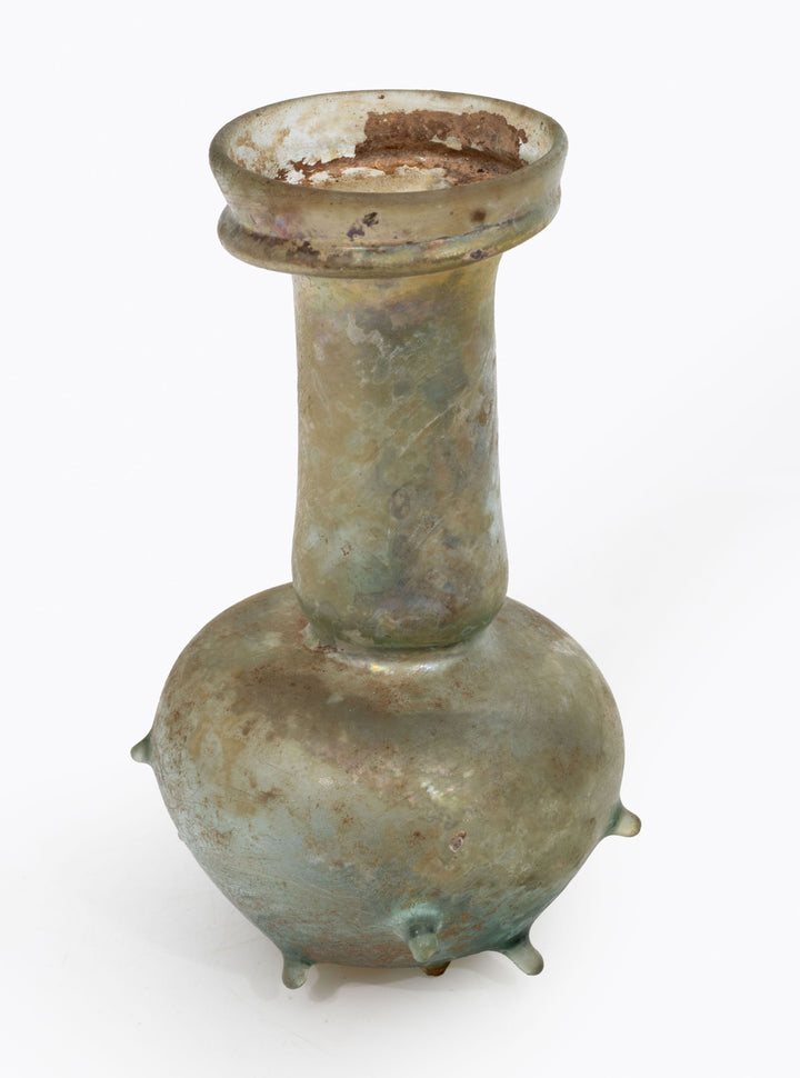 Roman Green Glass Unguentarium with Applied Nubs