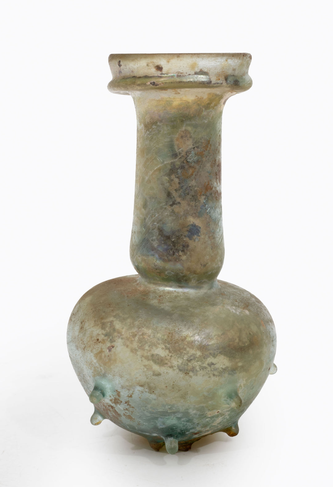 Roman Green Glass Unguentarium with Applied Nubs