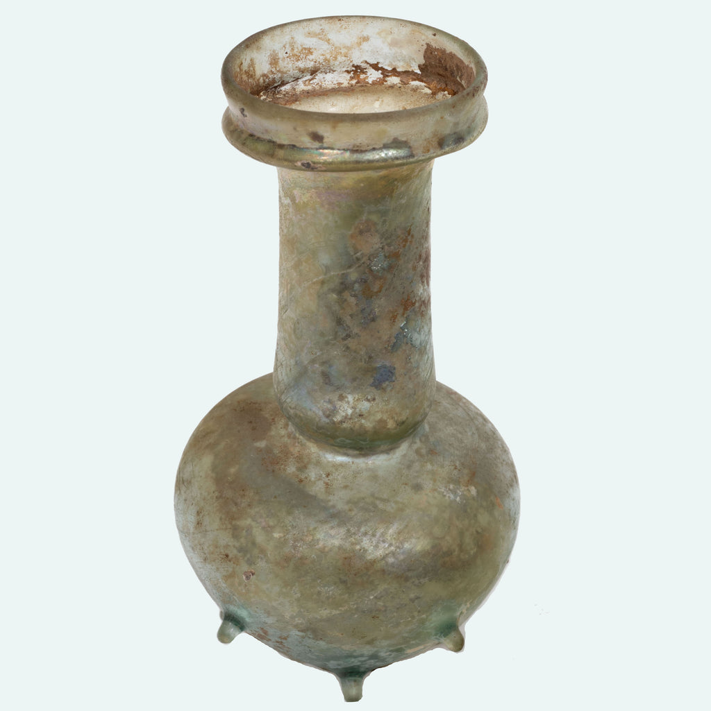 Roman Green Glass Unguentarium with Applied Nubs