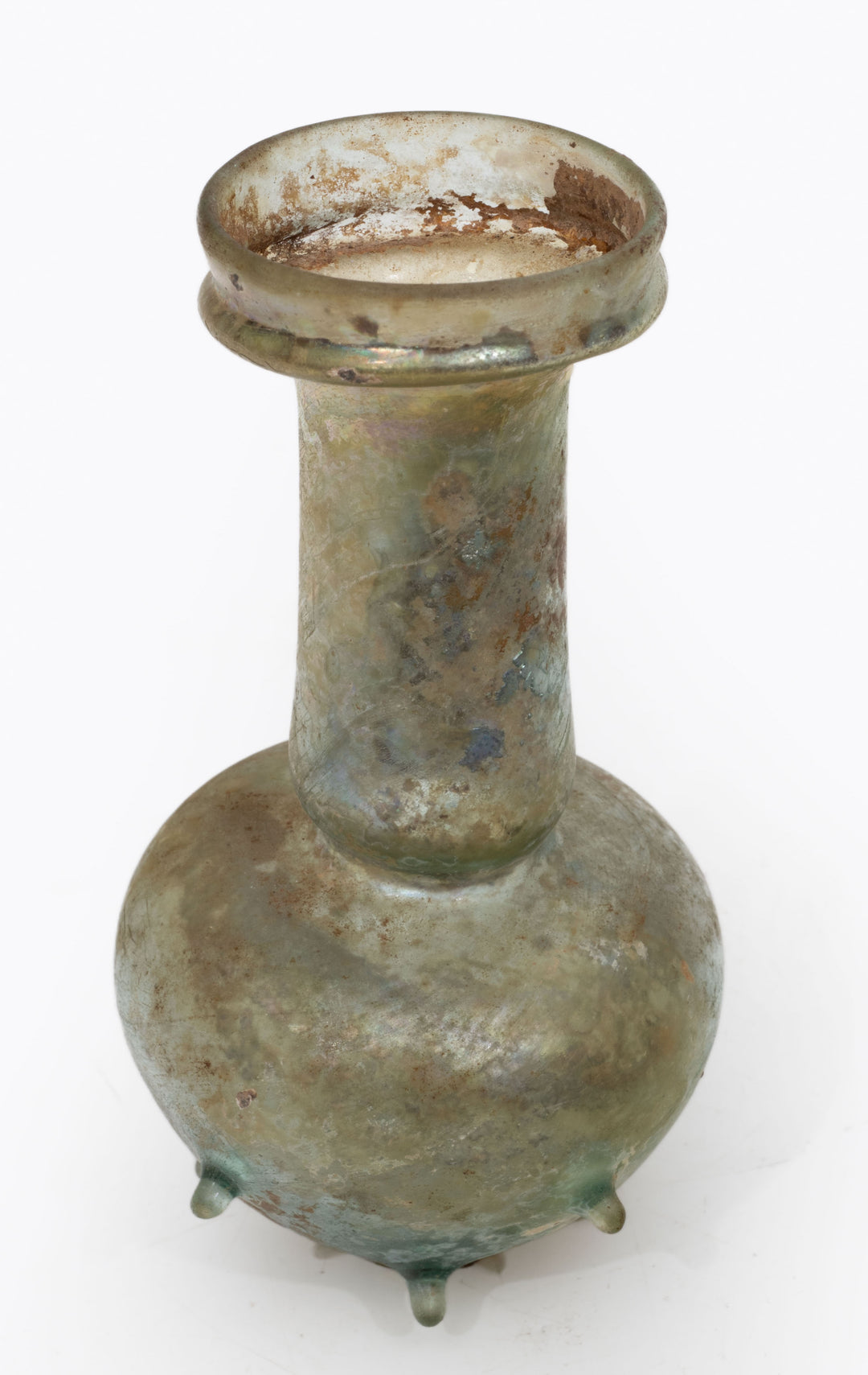Roman Green Glass Unguentarium with Applied Nubs